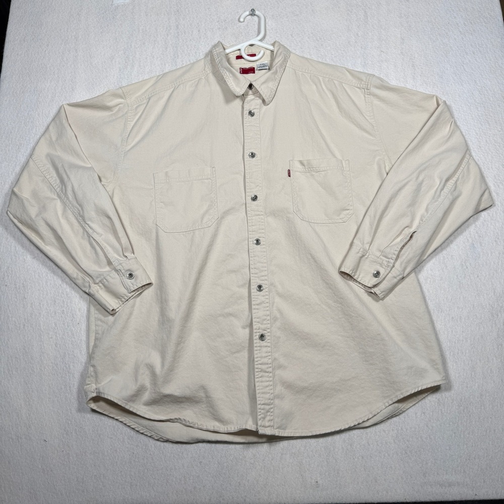 Levis Mens XXL Loose Fit Long Sleeve Button Down Shirt Cream Cotton Twill WPL423